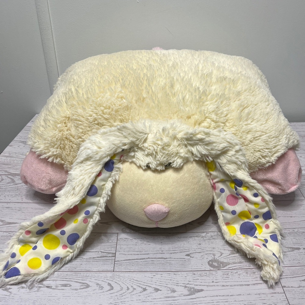 Pillow Pets Thumpy Bunny Rabbit Plush Cream Pink Polka Dot Ears Stuffed Toy